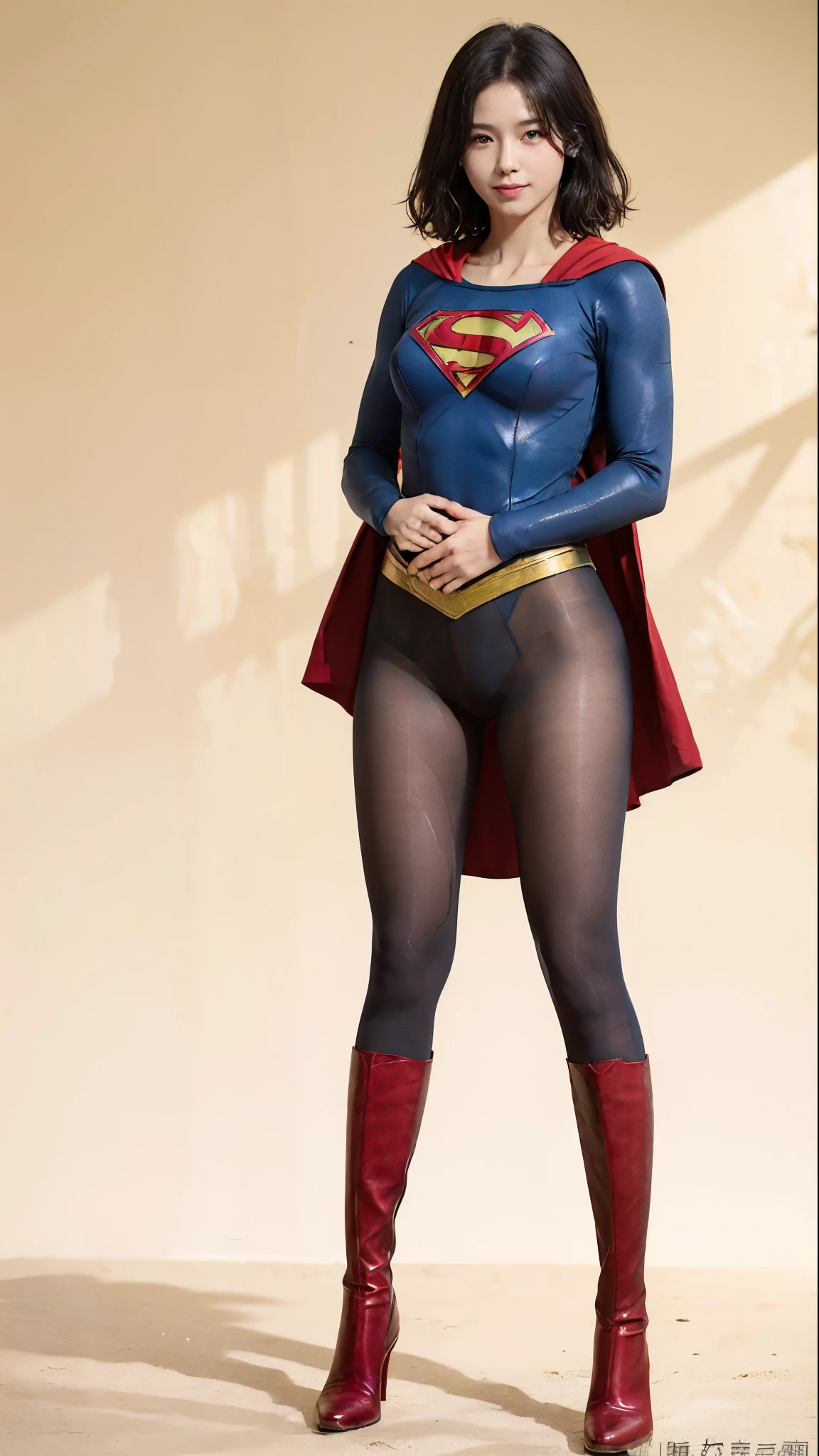 No background、(((Beautiful legs in black tights.)))、(((Legally express the beauty of your smile)))、((((Make the most of your original images)))、(((Body-hugging Supergirl costume)))、(((Supergirl Costume)))、(((Beautiful short hair)))、(((She is winking cutely.)))、(((Please wear black tights....、Wear red boots)))、((Best image quality、8k))、((highest quality、8k、masterpiece:1.3))、(((Preserve background )))、Sharp focus:1.2、Beautiful woman with perfect figure:1.4、Slim Abs:1.2、Wet body:1.5、Highly detailed face and skin texture、8k