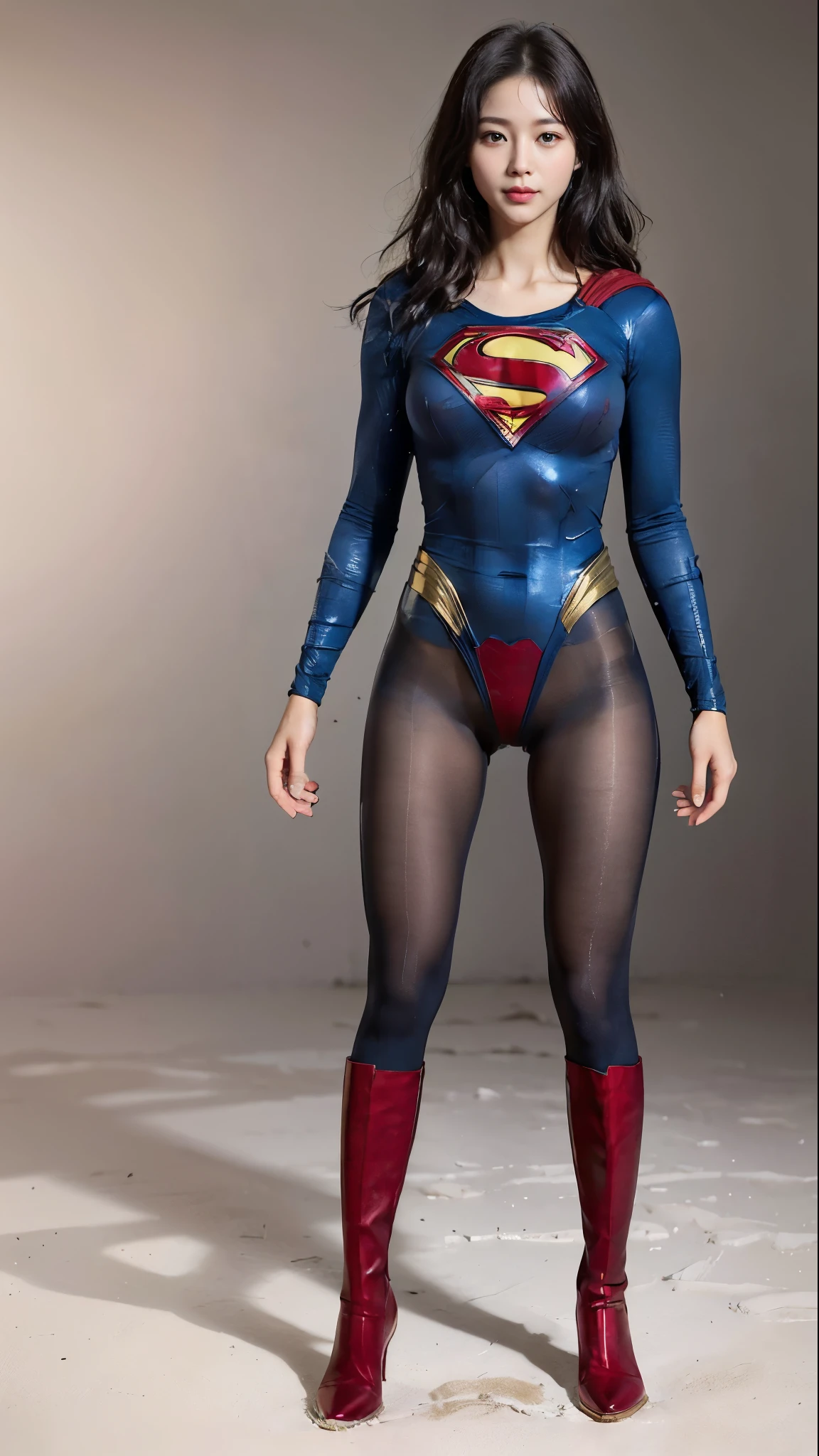 No background、(((Beautiful legs in black tights.)))、(((Legally express the beauty of your smile)))、((((Make the most of your original images)))、(((Body-hugging Supergirl costume)))、(((Supergirl Costume)))、(((Beautiful short hair)))、(((She is winking cutely.)))、(((Please wear black tights....、Wear red boots)))、((Best image quality、8k))、((highest quality、8k、masterpiece:1.3))、(((Preserve background )))、Sharp focus:1.2、Beautiful woman with perfect figure:1.4、Slim Abs:1.2、Wet body:1.5、Highly detailed face and skin texture、8k