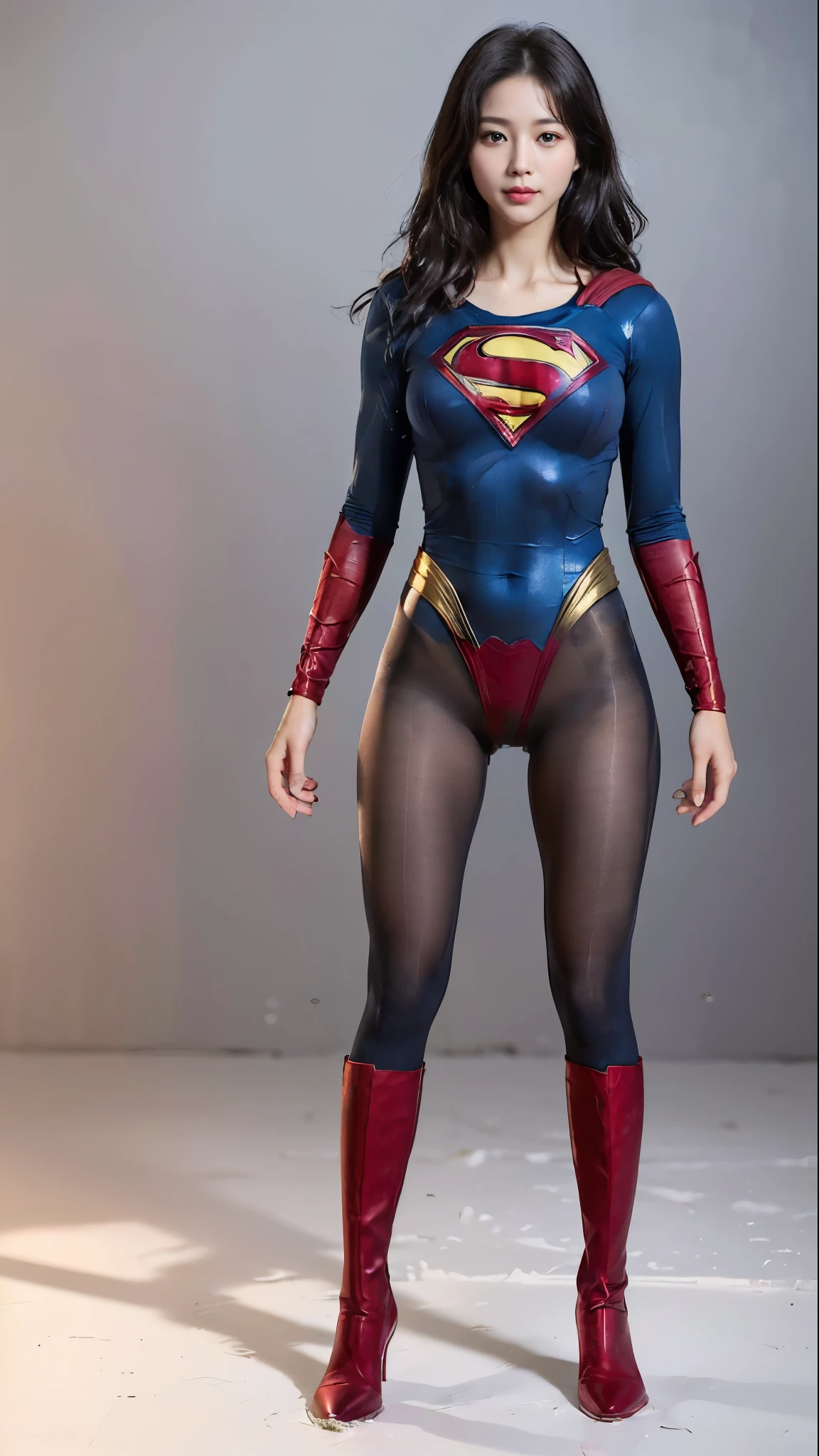 No background、(((Beautiful legs in black tights.)))、(((Legally express the beauty of your smile)))、((((Make the most of your original images)))、(((Body-hugging Supergirl costume)))、(((Supergirl Costume)))、(((Beautiful short hair)))、(((She is winking cutely.)))、(((Please wear black tights....、Wear red boots)))、((Best image quality、8k))、((highest quality、8k、masterpiece:1.3))、(((Preserve background )))、Sharp focus:1.2、Beautiful woman with perfect figure:1.4、Slim Abs:1.2、Wet body:1.5、Highly detailed face and skin texture、8k