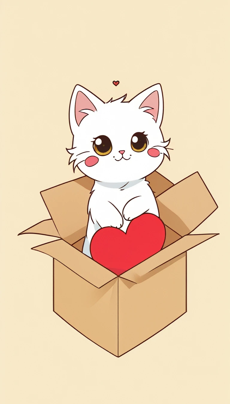 minimalist design anime artwork a cute  cat, in a box with a heart pattern  . anime style, key visual, vibrant, studio anime, highly detailed . clean, simple, restrained, elegant