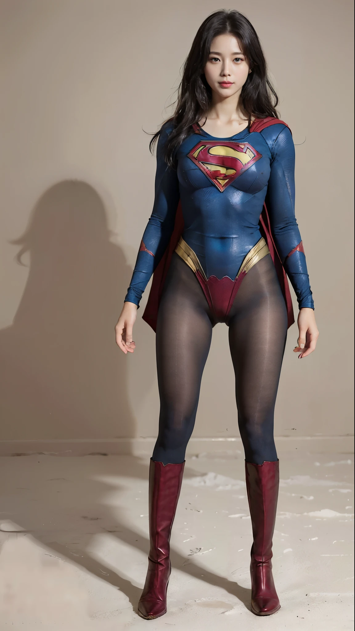 No background、(((Beautiful legs in black tights.)))、(((Legally express the beauty of your smile)))、((((Make the most of your original images)))、(((Body-hugging Supergirl costume)))、(((Supergirl Costume)))、(((Beautiful short hair)))、(((She is winking cutely.)))、(((Please wear black tights....、Wear red boots)))、((Best image quality、8k))、((highest quality、8k、masterpiece:1.3))、(((Preserve background )))、Sharp focus:1.2、Beautiful woman with perfect figure:1.4、Slim Abs:1.2、Wet body:1.5、Highly detailed face and skin texture、8k