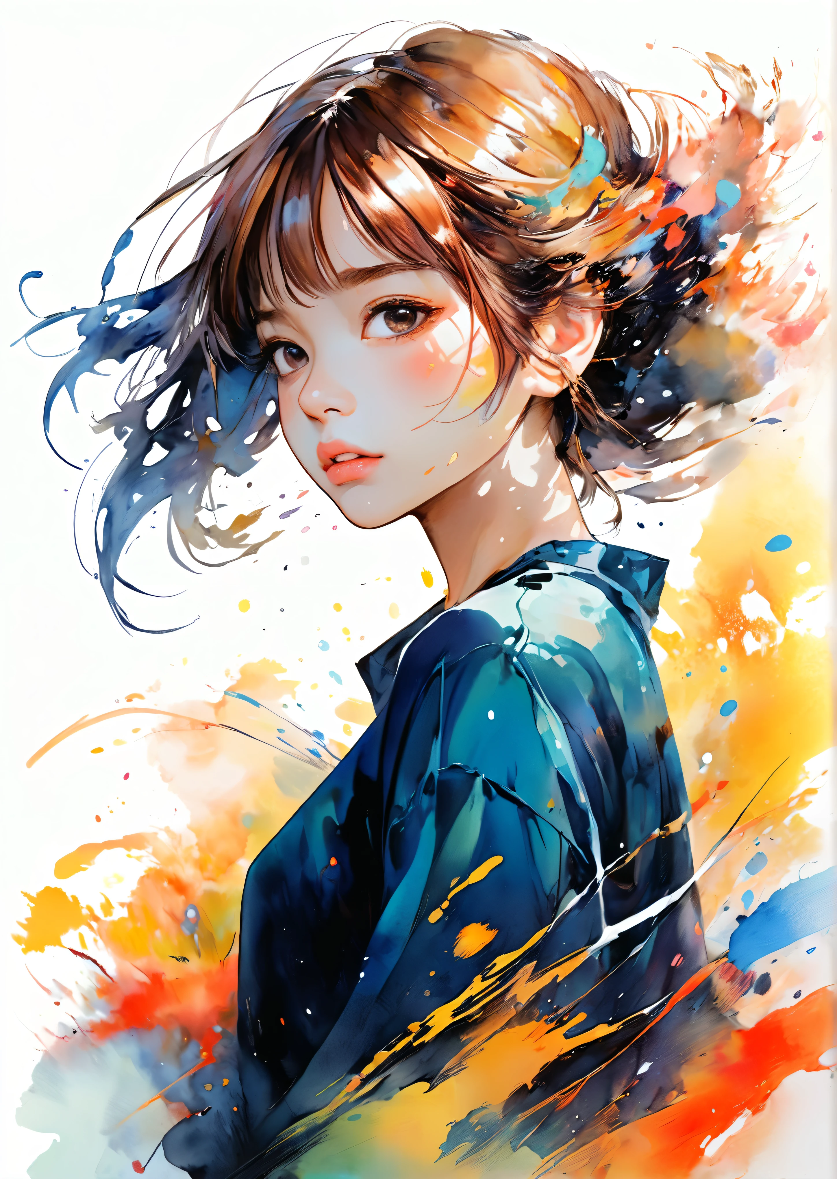 absurd, high resolution, Super detailed, (1 girl:1.3), KawaiiBREAK Expressive brush strokes, Ink Painting, grade, , Poetic atmosphere, A delicate balance, Fluid Movement , almost