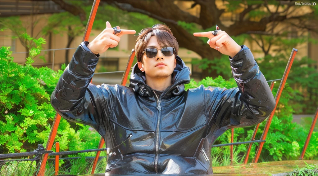 there is a statue of a man with sunglasses on and pointing at something, realistic anime 3 d style, badass pose, realistic, dabbing, hyper realistic content, looking heckin cool and stylish, cool pose
