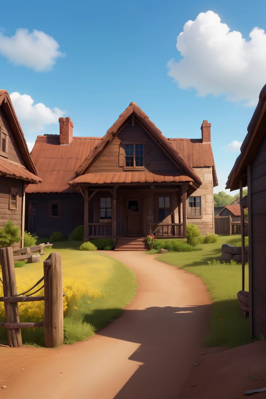 artistic drawing of a colonial town in animated mode
