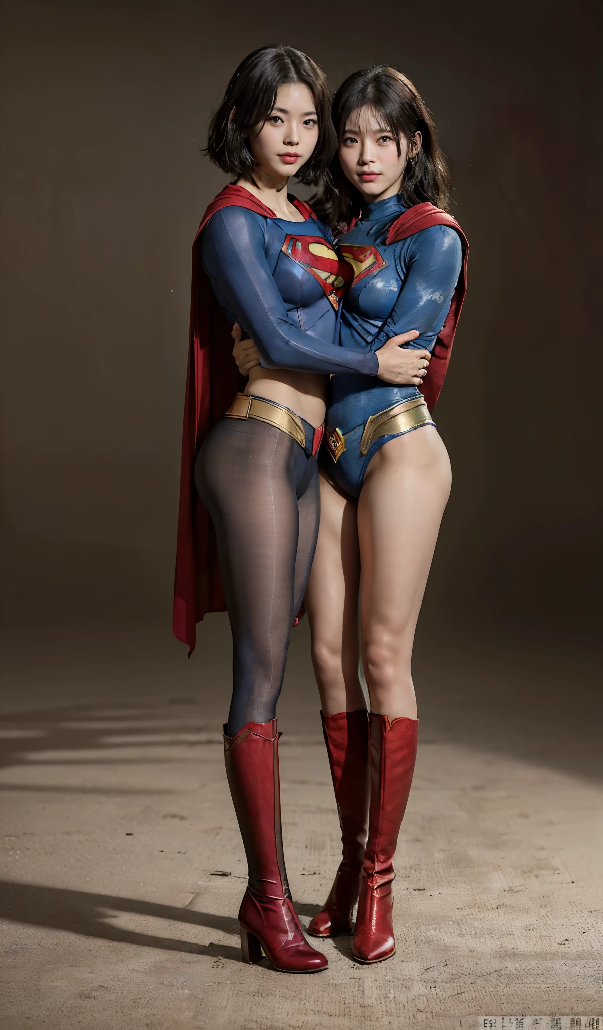 No background、(((Beautiful legs in black tights.)))、(((Legally express the beauty of your smile)))、((((Make the most of your original images)))、(((Body-hugging Supergirl costume)))、(((Supergirl Costume)))、(((Beautiful short hair)))、(((She is winking cutely.)))、(((Please wear black tights....、Wear red boots)))、((Best image quality、8k))、((highest quality、8k、masterpiece:1.3))、(((Preserve background )))、Sharp focus:1.2、Beautiful woman with perfect figure:1.4、Slim Abs:1.2、Wet body:1.5、Highly detailed face and skin texture、8k