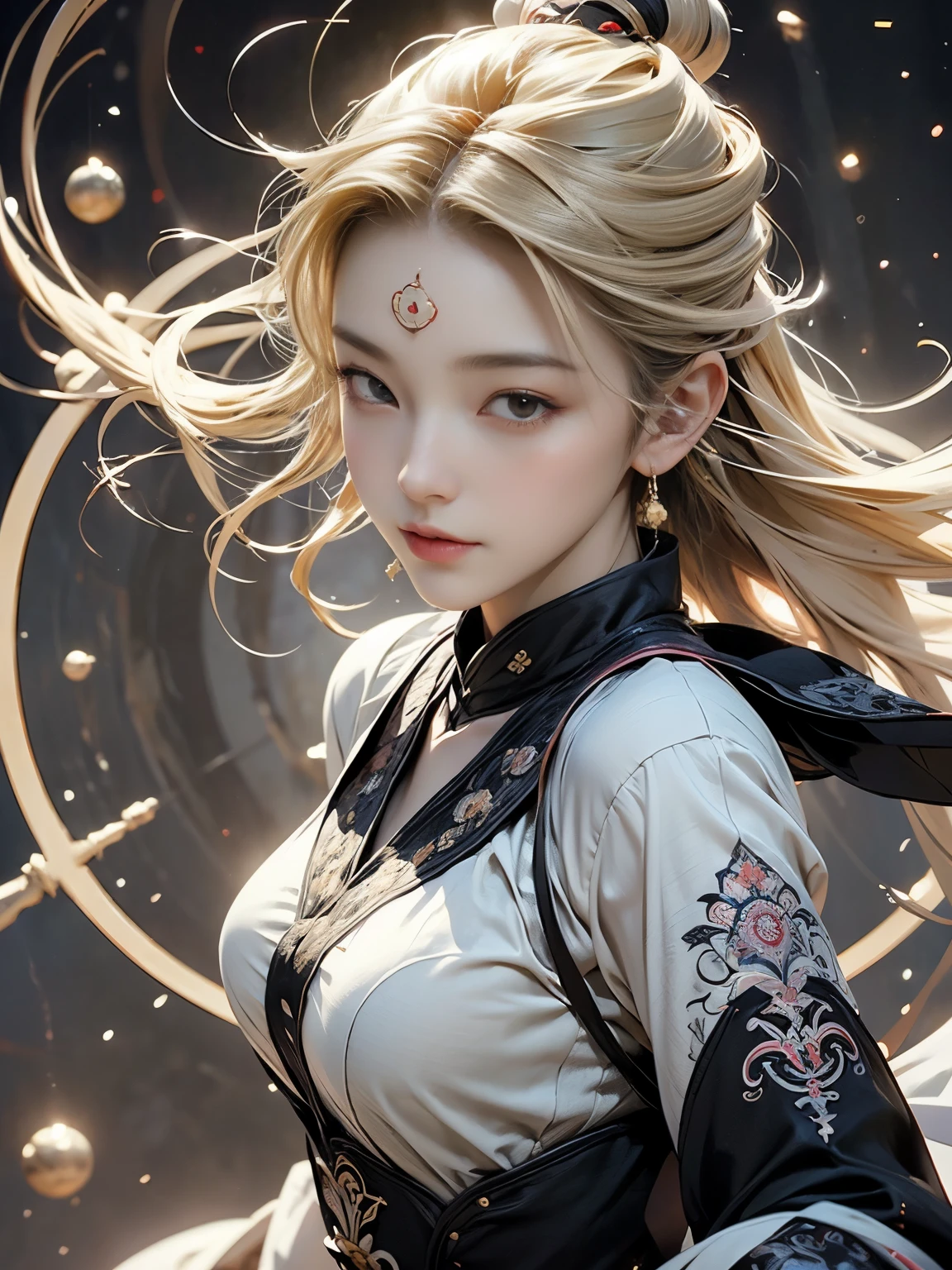 Zerg Queen Beautiful Girl: Ranlinger, 18 years old, astrologer, Messy Hair, oil, Romanticism painting, beautiful Perfect Face, Soft Skin, Perfect Face, Yasutomo Oka's painting style, Big Breasts, Add light purple and purple, Add Light Red, Intricate details, Splash screen, 8K resolution, masterpiece, Serious, Space, (mysterious magic circle background, Buddhist Mandala:1.3), Colorful background, aura, Sharp Eyes, Break, Blonde, dynamic sexy poses, Strong winds, Mr.々Light source, Colorful light, Crystal Jade, Celestial globe, Four Holy Beasts, constellation