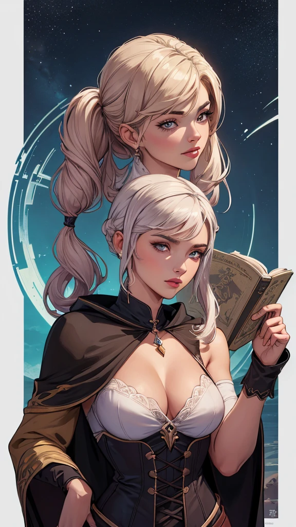 Estilo J. Scott Campbe linda feiticeira, cabelo loiro, Magia, cabelo curto loiro, estilo fantasia, vestido loiro, sorriso loiro, detalhado blue eyes, detalhado brown eyes, revelando o manto assassino, Magia robe, D&D, The cloak is made of origami, Weilding, polvilhar de vezes, detalhes intrincados, realista, Estilo J. Scott Campbe, Focado, detalhado, de fotoreal, Hiperrealismo, 4kn de personagens altamente detalhado, arte digital detalhada fofa, City fan art, design de personagem retrato, beautiful digital illustration, retrato de alta qualidade, arte em quadrinhos, retrato do design do personagem, Busty without clothes and medium breasts female character two girlfriends Beautiful character pose in dynamic pose two women together Yvonne Strahovski on the left and together with Jennifer Connelly on the right with a symmetrical body with a corset and beautiful breasts, corpo bem definido, delicado e sensual, estilo de desenho animado, digital illustration with each other artgerm estilo Angelica - Fate/Kaleid Liner Prisma Illya cartoon estilo digital illustration colorful background diverse attractive woman sesy beautiful female symmetrical breasts beautiful breasts in cartoon estilo digital illustration art, melhor qualidade,Cartoon estilo digital illustration estilo Jill Valentin resident Evil (papel de parede extremamente detalhado da unidade CG 8k), (melhor qualidade), (best illustration), (melhor sombra), absurdos, realistic lighting, (Abismo), lindo brilho detalhado, arte de , Cartoon estilo digital um garota, localizado na esquina, looking at the sky, Sozinho, Mona (impacto genshin), Gargantilha, cabelo entre os olhos, star (symbol), cabelo longo, cabelo roxo escuro, twintails, olhos azuis, olhos brilhantes, joia, bruxa, housekeeper, franja, vestido preto roxo, saia roxa, avental branco, paisagem, noite sky, star (sky), starry sky, noite, ar livre, nuvens, reflection, Water, Magia, tarot, Water Magia, ((linda estrela de cristal dourada)),  space, Water droplets, Respingo