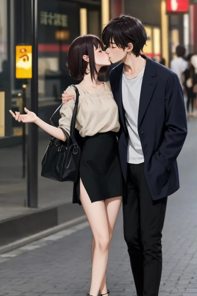 Couple chatting in a square