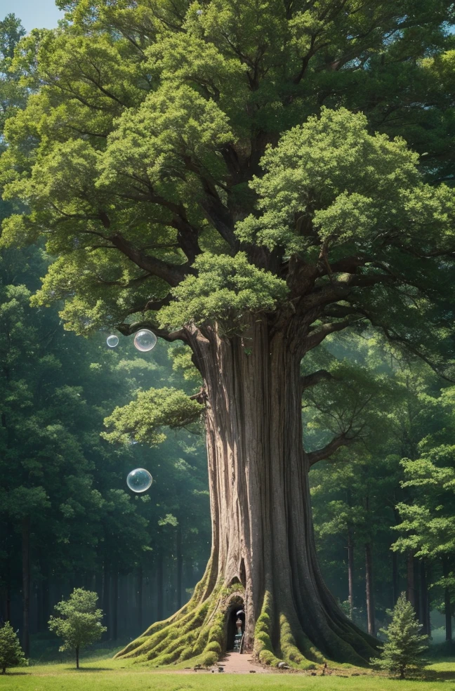 The giant bubble old tree on top of the forest hill of the bubble land like the soul of forest