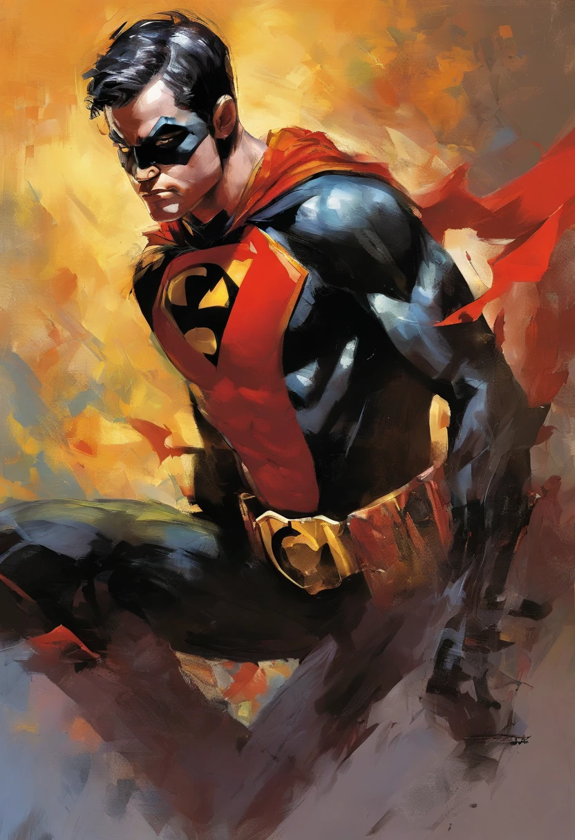 Tim Drake (Robin), upper body, full colour illustration,