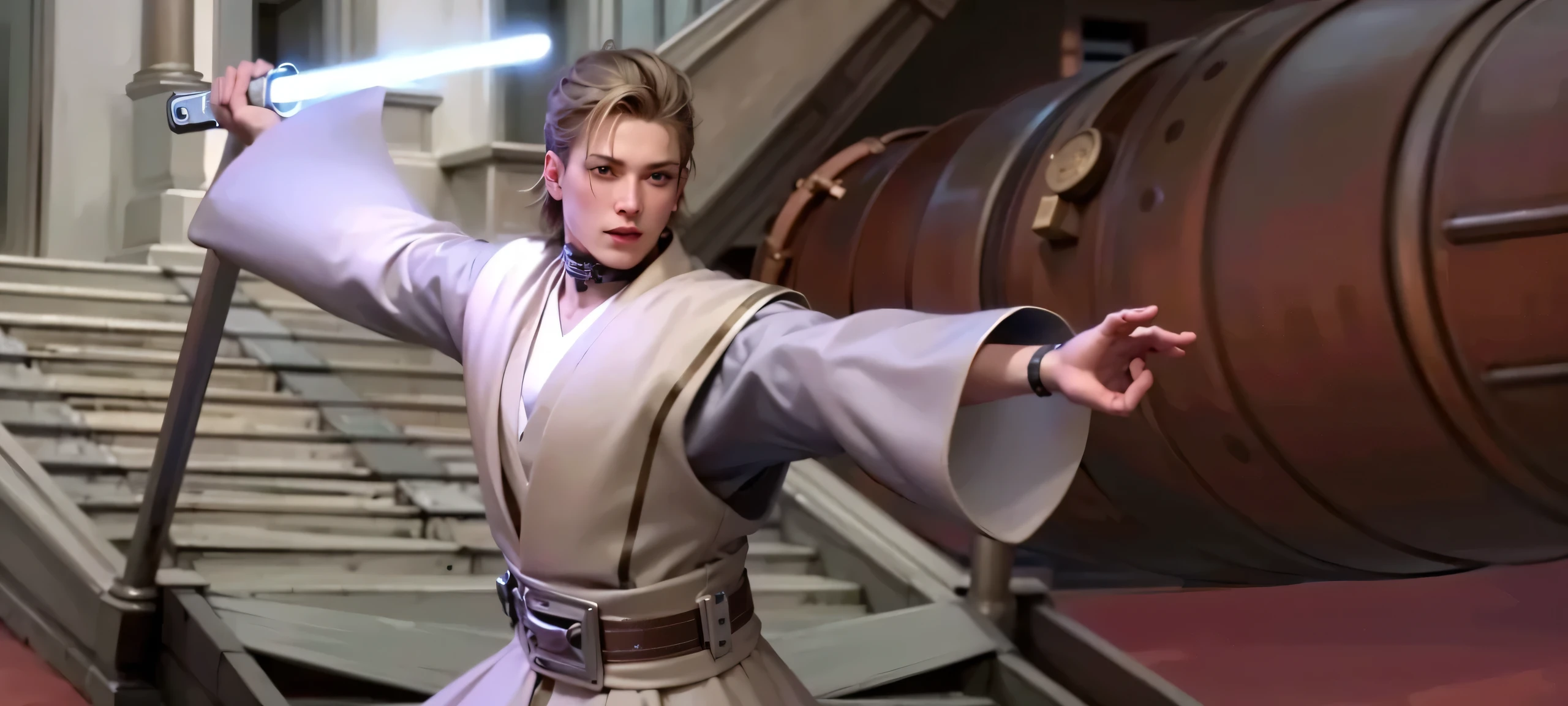 masculine male, masterpiece, ((perfect eyes)) best quality, (semirealism:1.9), beautiful lighting, (extremely detailed CG unity 4k fhd wallpaper), High Detail, Sharp focus, dramatic outdoors, 1 boy ,19 years old, white hair, light purpel eyes, smile.