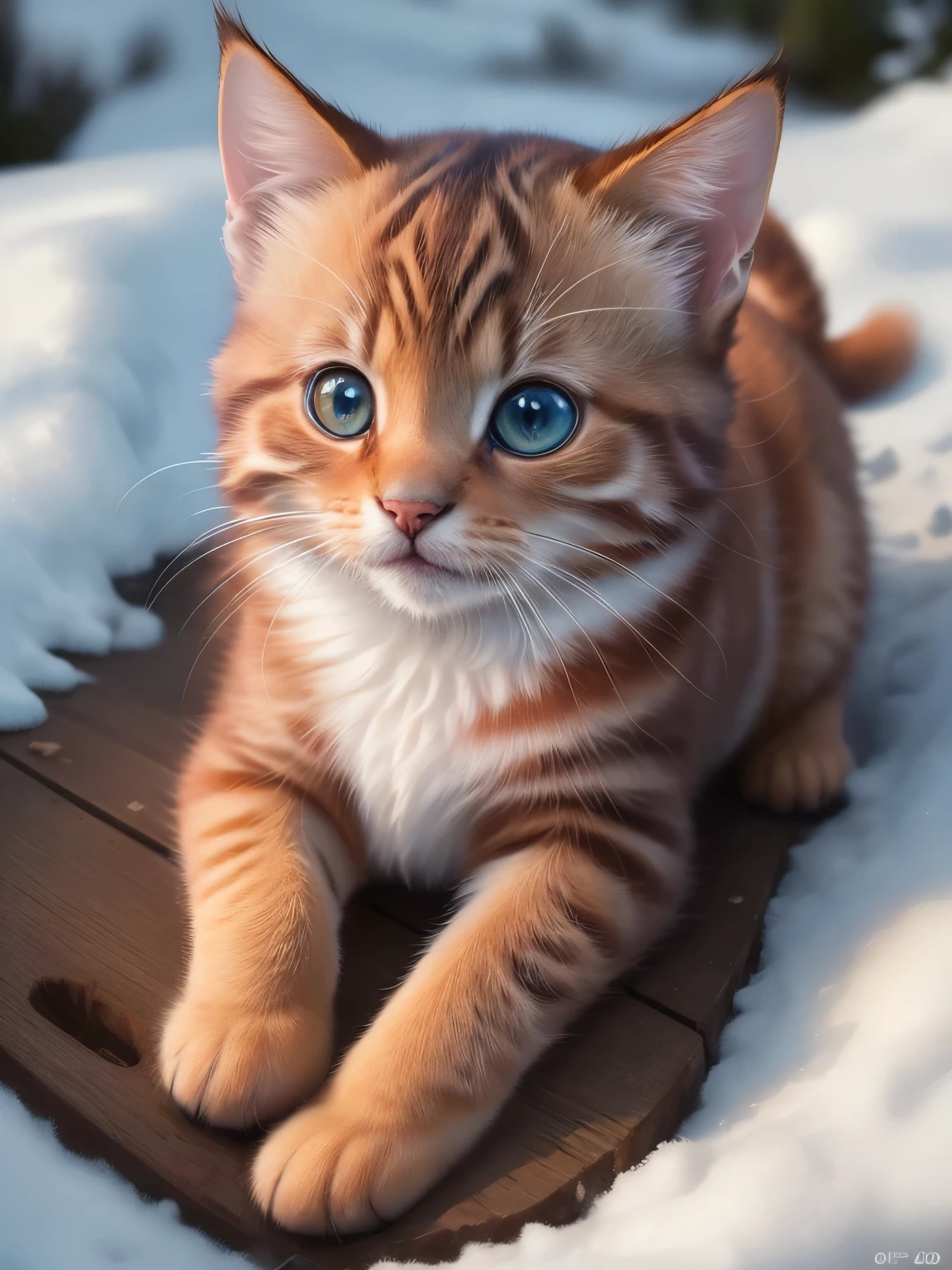 (highest quality,4K,8k,High resolution,masterpiece:1.2),Super detailed,(Realistic,Realistic,Photorealistic:1.37),Northern,South,Multiverse,Diverse landscapes,Natural Beauty,Cute mixed breed reddish brown kitten,Art Gallery、Very small kitten、Random Pause