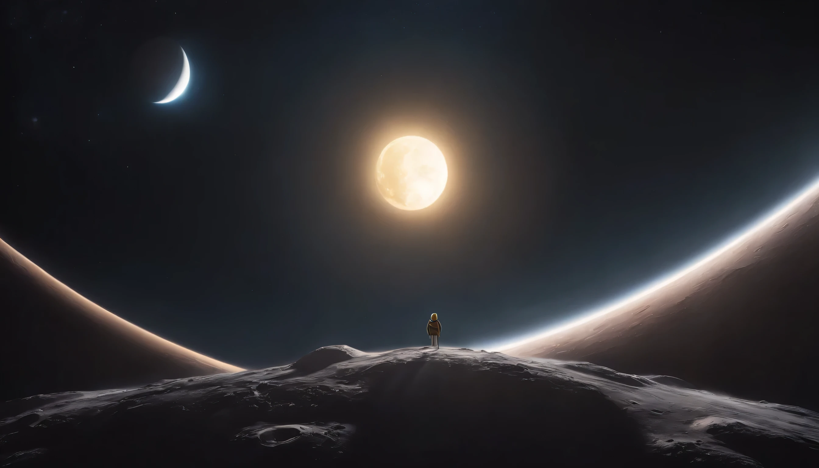 space banner with earth saturn and the moon in it and finn from adventure time in it