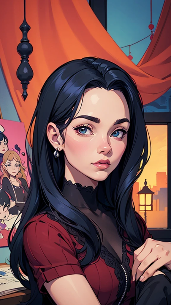 Personagem Christina Ricci cabelo preto estilo Morticia AddamsImagem de desenho animado de uma mulher .cartoon style illustration, estilo de arte dos desenhos animados, estilo de arte dos desenhos animados, digital illustration style, design de personagens altamente detalhado, arte Personagem Christina Ricci cabelo preto estilo Morticia AddamsImagem de desenho animado de uma mulher .cartoon style illustration, estilo de arte dos desenhos animados, estilo de arte dos desenhos animados, digital illustration style, design de personagens altamente detalhado, arte digital detalhada fofa, City fan art, Design de personagens de retrato, beautiful digital illustration, retrato de alta qualidade, Arte em quadrinhos, jovem expressando desejo sexual. Corpo inteiro escultural seios lindos nua