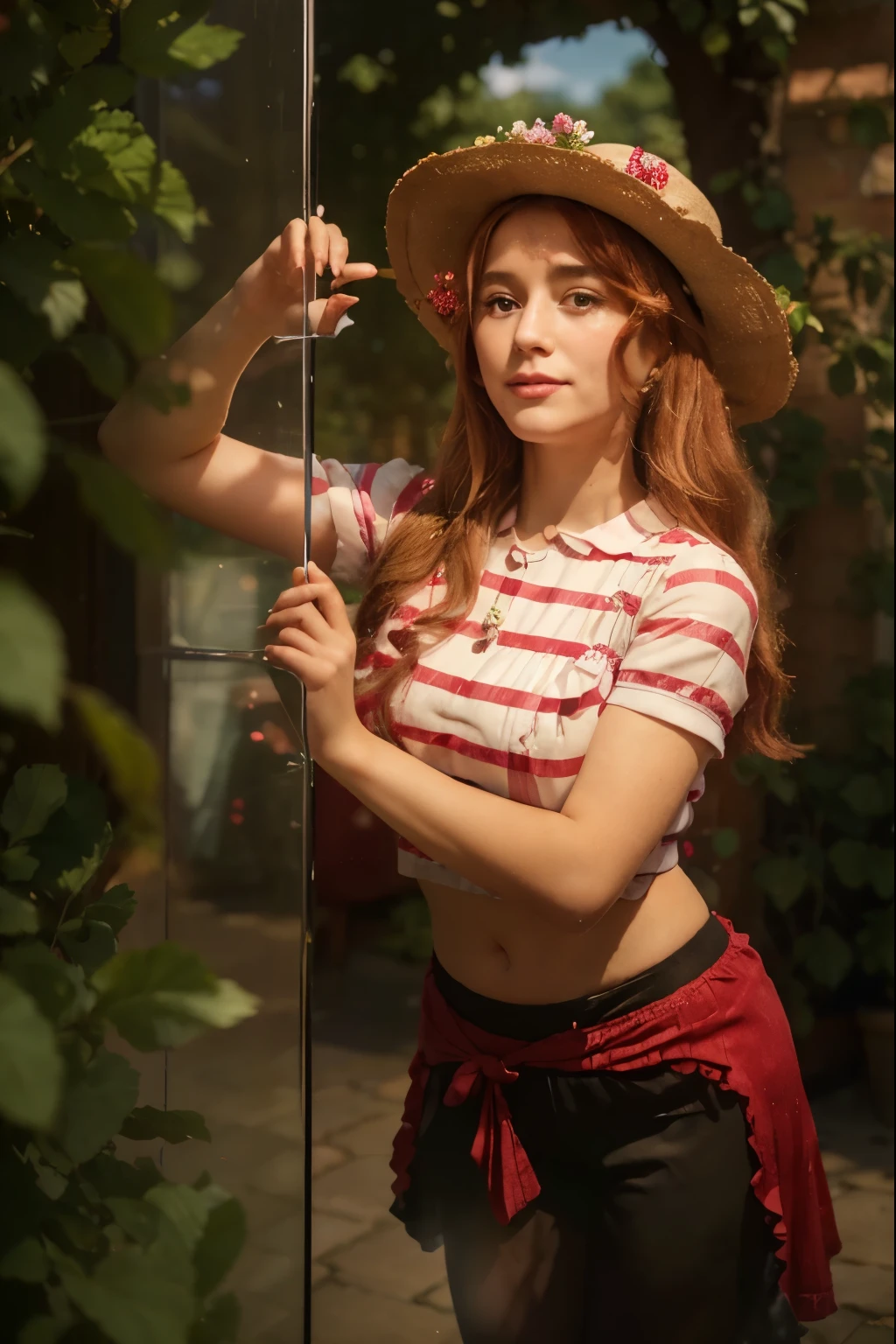 (Best quality, 8k, 32k, Masterpiece, UHD:1.2) "Transform the setting into Strawberryland from Strawberry Shortcake. The scene should be vibrant and colorful, with berry-themed houses and buildings. Include Strawberry Shortcake's Berry Bitty Café, Blueberry Muffin's Bookstore, Lemon Meringue's Hair Salon, Orange Blossom's General Store, Raspberry Torte's Fashion Boutique, Plum Pudding's Dance Studio, Huckleberry Pie’s Honey Hut, and Cherry Jam’s Music Studio. The landscape should be filled with lush green meadows, blooming flowers, and berry bushes. Add a bright blue sky with fluffy white clouds to enhance the cheerful and whimsical atmosphere of Strawberryland." ((glass))