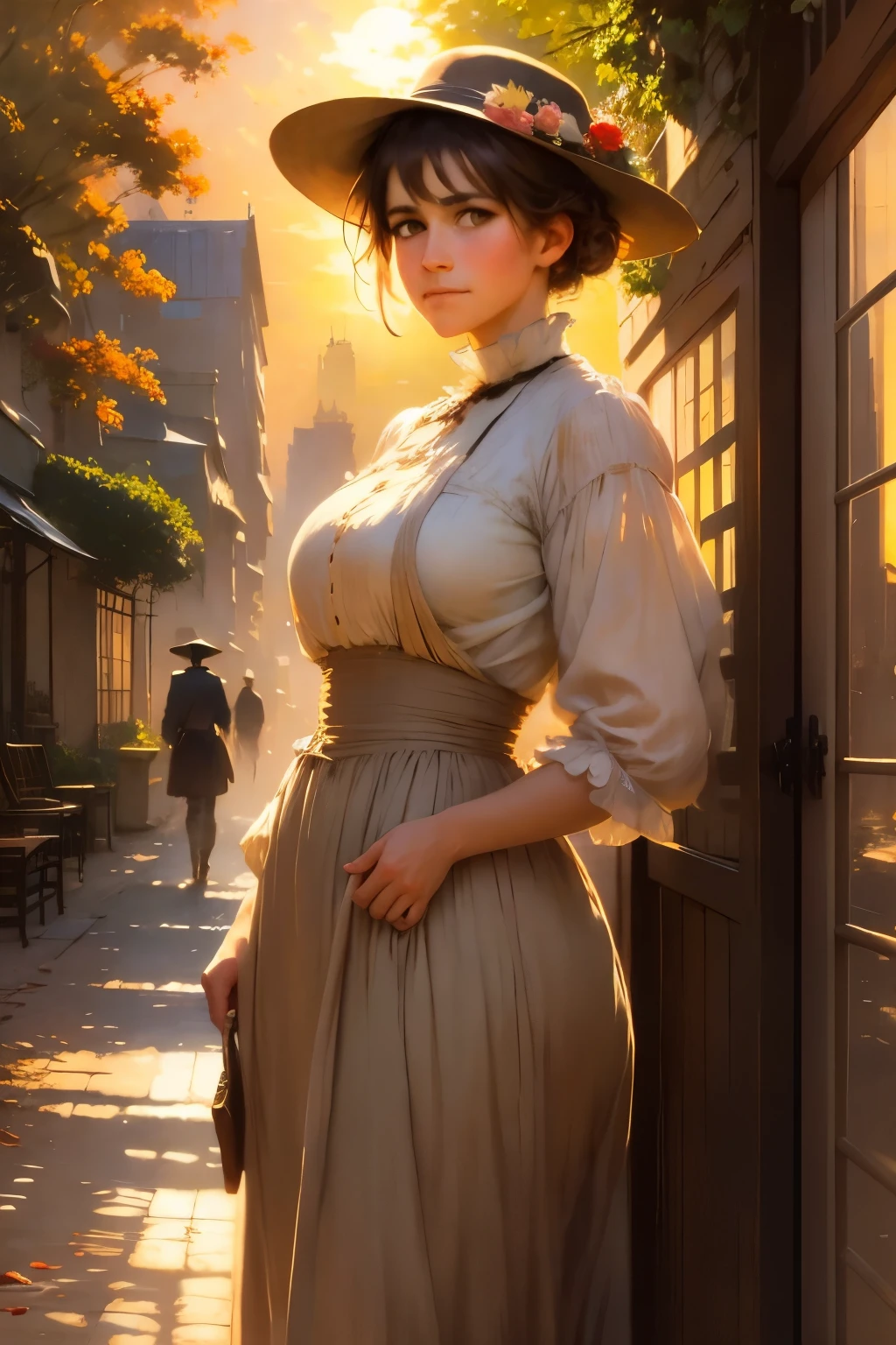 impressionism, Childe Hassam, Ramon Casas, John Atknson Grimshaw, Frederic Remington, red sunlight, scenery, sunset, city,