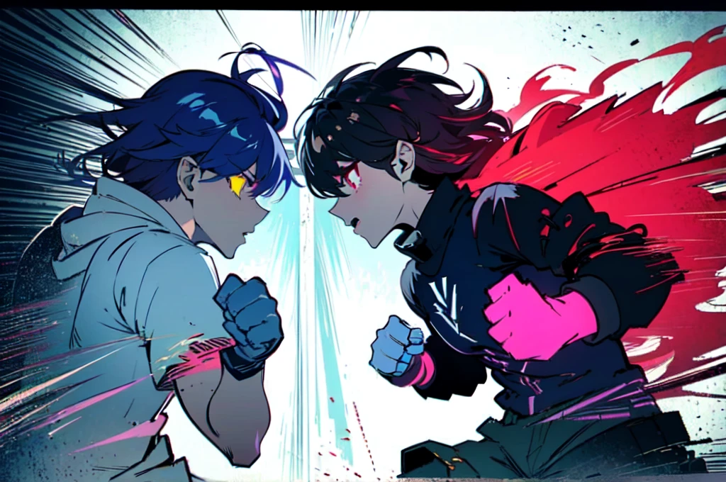 masterpiece,best quality,shadowboxing、Heavy fists, powerful explosive power, dynamic lines,uppercuts,Rough action lines,ferocious expression,
(theme,dark blue flame),
perfect girl,flames attached to the body, fight、glowing amber eyes,perfect detailed lighting,messy hair,punch,Cross Counter (The screen shattering effect appears where the fist strikes) fight scene