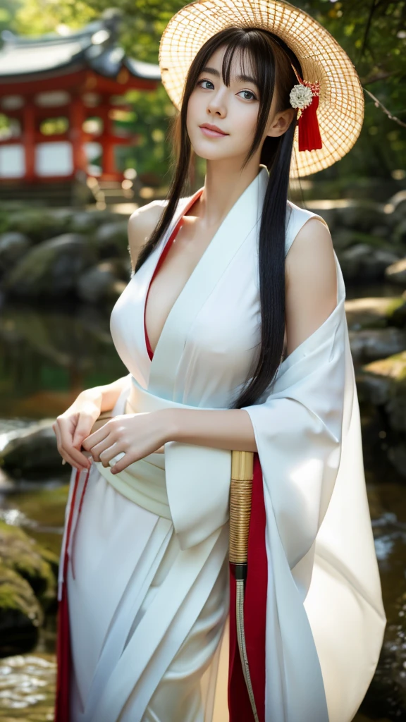 (Photorealistic:1.4, Tabletop:1..3, 8k), highest quality, masterpiece, 超A high resolution, Perfect dynamic composition, Professional camera work, Grow light effect, Mysterious肖像画, Cinematic Light, Highly detailed skin and facial textures:1.3, Ultra-detailed, Detailed eyes, (Ride the White Dragon, Carrying a long and noble walking stick), (Mysterious:1.3, Fantastic:1.2, tradition:1.2, Legend:1.2, Majestic:1.2), One Girl, 5, Cute sexy m goddess, Fair skin, (smile:0.9, Totally captivates you:1.0), (Japanese Shrine Maiden Costume:1.3), (Ample breasts:Buckshot, Calm pose), (Beautiful Blue Eyes, Beautiful erotic eyes:0.8xy Face:0.4, (A tasthat exudes beautiful eroticism:0.85), ((Too cuty:0.9)), Great background