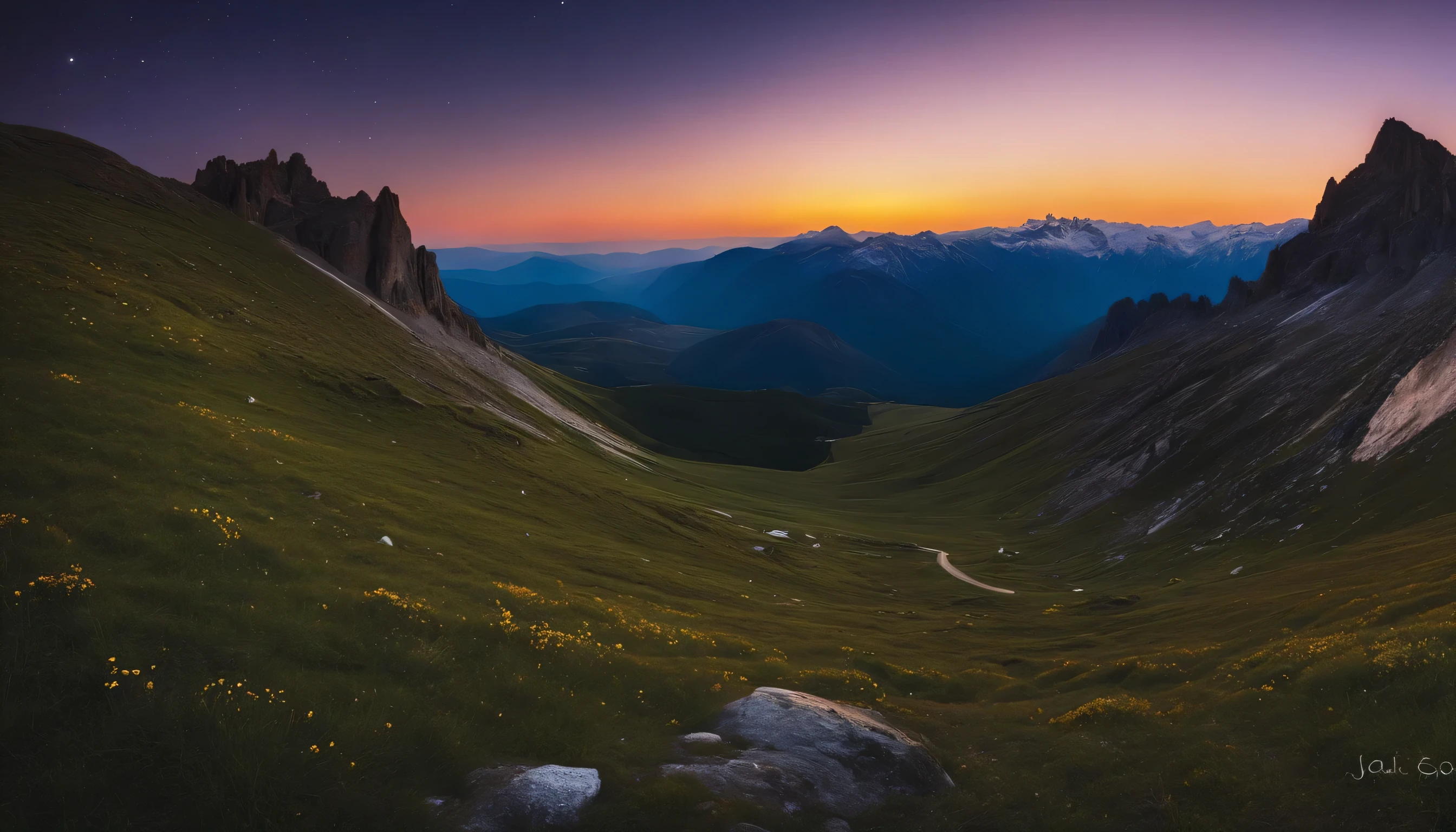 Fotografia realista, on a mountain and a starry sky 