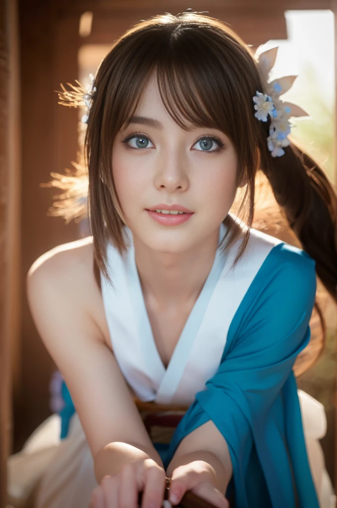 (Photorealistic:1.4, Tabletop:1..3, 8k), highest quality, masterpiece, 超A high resolution, Perfect dynamic composition, Professional camera work, Grow light effect, Mysterious肖像画, Cinematic Light, Highly detailed skin and facial textures:1.3, Ultra-detailed, Detailed eyes, (Ride the White Dragon, Carrying a long and noble walking stick), (Mysterious:1.3, Fantastic:1.2, tradition:1.2, Legend:1.2, Majestic:1.2), One Girl, Age 25, Cute sexy slim goddess, Fair skin, (smile:0.9, Totally captivates you:1.0), (Japanese Shrine Maiden Costume:1.3), (Ample breasts:0.9), (Buckshot, Calm pose), (Beautiful Blue Eyes, Beautiful erotic eyes:0.85), Sexy Face:0.4, (A taste that exudes beautiful eroticism:0.85), ((Too cute beauty:0.9)), Great background
