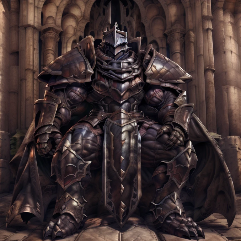 (masterpiece, best quality, detailed:1.5) (Pokémon) (LUCARIO:1) (gigantic muscles:1.2), (nj5furry:1.5), detailed full body, a knight's mechanical armor, glowing wide and heavy armor, wears full body armor. massive muscles, huge pecs, chiseled abs, huge pectorals, exaggeratedly huge muscles. wearing a cloak. unusually developed muscular body big muscle, pecs, triceps, traps, waist narrow, unusually developed muscular body, Dark knight, BlackKnight_fe, The claws are sharp, Sharp teeth, He wears a black cloak on his back. sitting on the throne, gigantic muscles