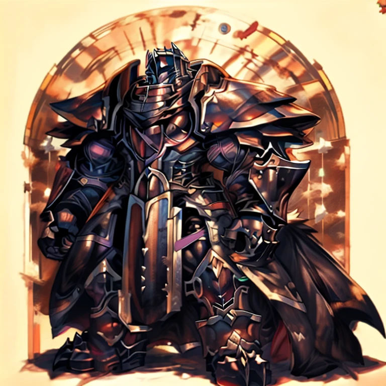 (masterpiece, best quality, detailed:1.2) (Pokémon) LUCARIO, detailed full body, a knight's mechanical armor, glowing wide and heavy armor, wears full body armor. massive muscles, huge pecs, chiseled abs, huge pectorals, exaggeratedly huge muscles. wearing a cloak. unusually developed muscular body big muscle, pecs, triceps, traps, waist narrow, unusually developed muscular body, Dark knight, BlackKnight_fe, The claws are sharp, Sharp teeth, He wears a black cloak on his back.