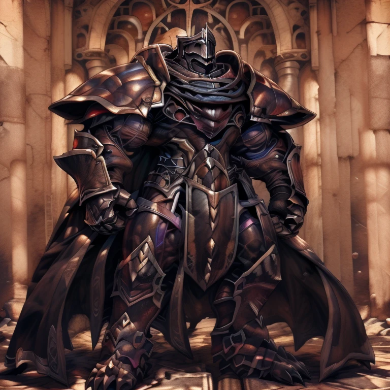 (masterpiece, best quality, detailed:1.2) (Pokémon) LUCARIO, detailed full body, a knight's mechanical armor, glowing wide and heavy armor, wears full body armor. massive muscles, huge pecs, chiseled abs, huge pectorals, exaggeratedly huge muscles. wearing a cloak. unusually developed muscular body big muscle, pecs, triceps, traps, waist narrow, unusually developed muscular body, Dark knight, BlackKnight_fe, The claws are sharp, Sharp teeth, He wears a black cloak on his back. 