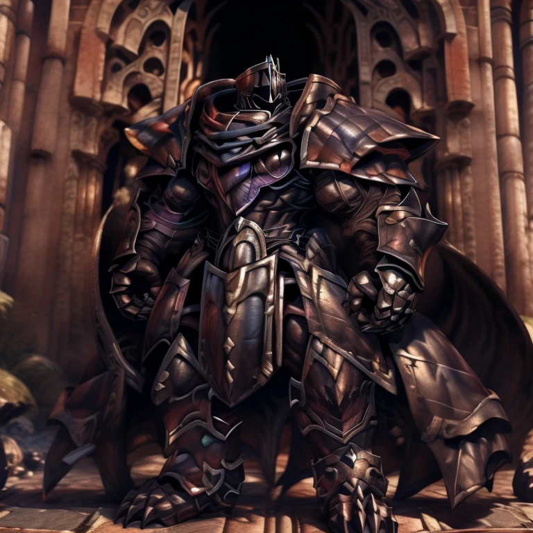 (masterpiece, best quality, detailed:1.2) (Pokémon) LUCARIO, detailed full body, a knight's mechanical armor, glowing wide and heavy armor, wears full body armor. massive muscles, huge pecs, chiseled abs, huge pectorals, exaggeratedly huge muscles. wearing a cloak. unusually developed muscular body big muscle, pecs, triceps, traps, waist narrow, unusually developed muscular body, Dark knight, BlackKnight_fe, The claws are sharp, Sharp teeth, He wears a black cloak on his back. 