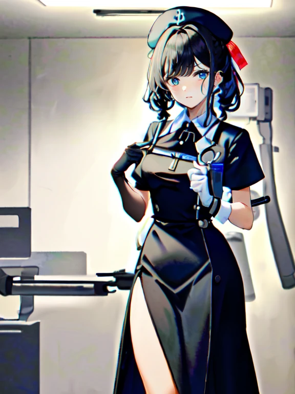 ((Obra de arte, melhor qualidade, alta qualidade)),1 garota, (corpo lento, hospital) (longenfermeirat1, enfermeira cap, stethoscope, enfermeira,vestido longo),