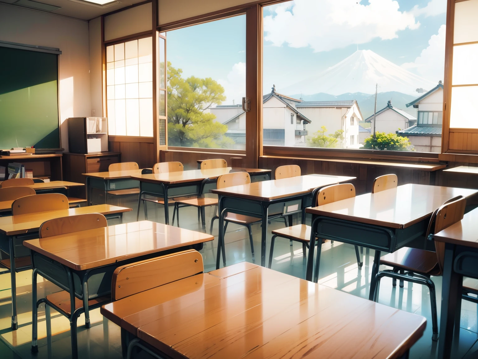 Top quality work, japanese classroom, sunny day