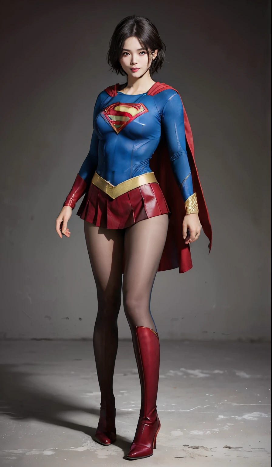 No background、(((Beautiful legs in black tights.)))、(((Legally express the beauty of your smile)))、((((Make the most of your original images)))、(((Body-hugging Supergirl costume)))、(((Supergirl Costume)))、(((Beautiful short hair)))、(((She is winking cutely.)))、(((Please wear black tights....、Wear red boots)))、((Best image quality、8k))、((highest quality、8k、masterpiece:1.3))、(((Preserve background )))、Sharp focus:1.2、Beautiful woman with perfect figure:1.4、Slim Abs:1.2、Wet body:1.5、Highly detailed face and skin texture、8k