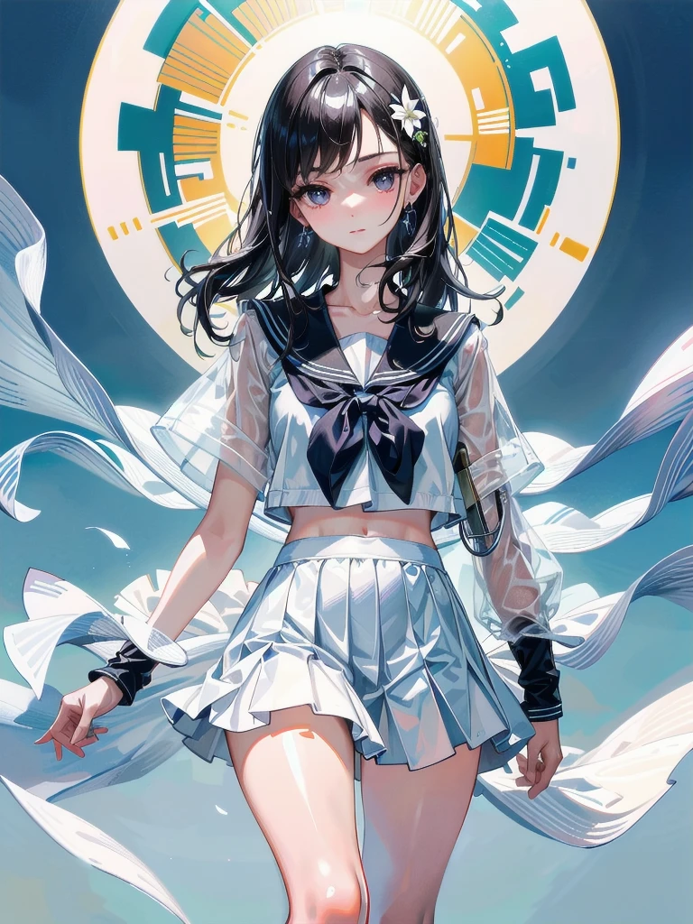 (Summer school_uniform), extremely delicate and beautiful, masterpiece, Best Quality, ultra high resolution, 16k, hyperrealistic, ultra-detailed, perfect figure, anatomically correct, Detailed shiny skin, very detailed eyes and face, tearful mole, earring, whole body shot, short medium wavy hair,