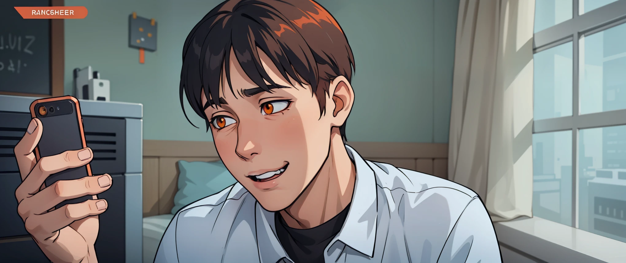 cute young 17 year old man is scared worried is scared has orange hair orange eyes