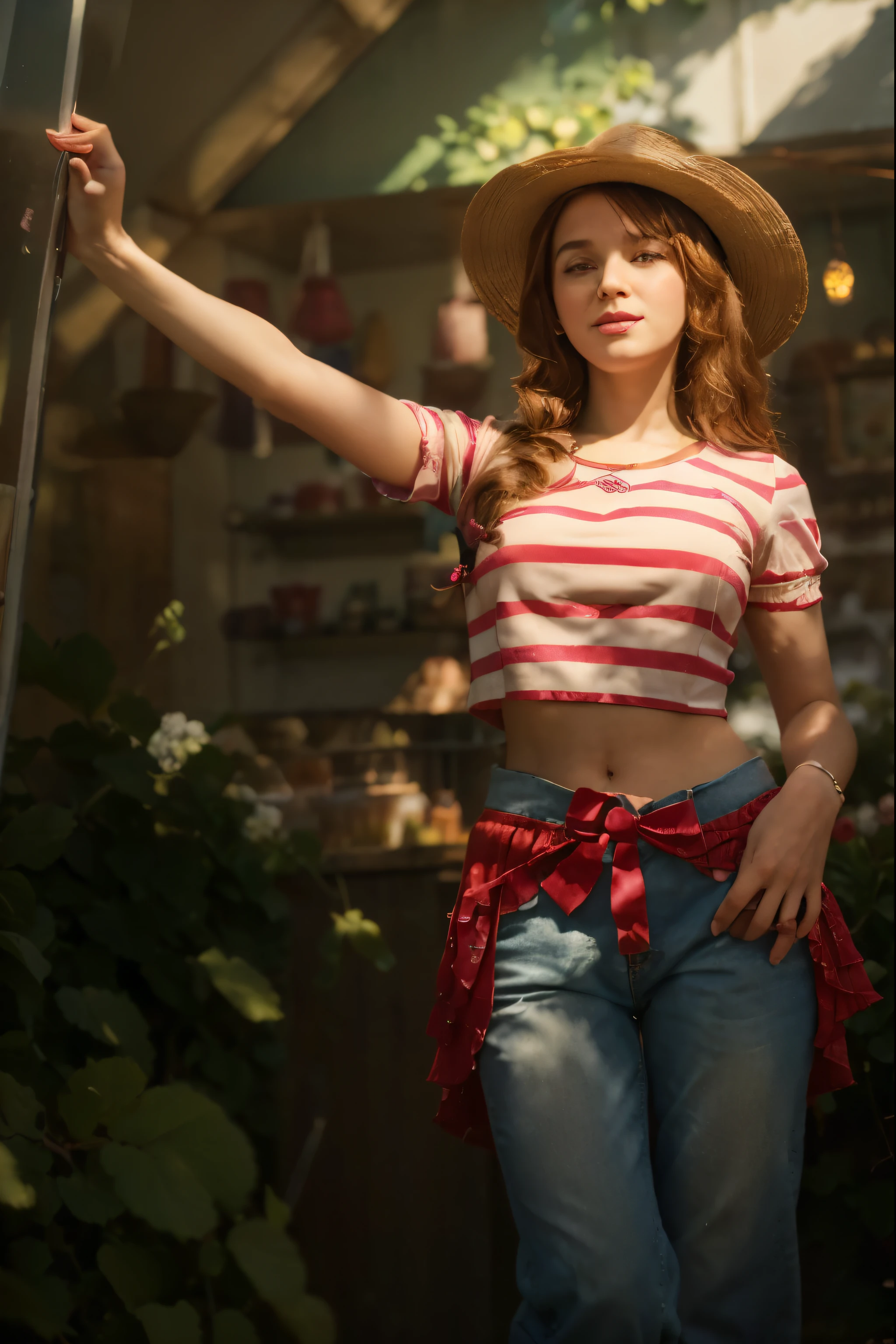 (Best quality, 8k, 32k, Masterpiece, UHD:1.2) "Transform the setting into Strawberryland from Strawberry Shortcake. The scene should be vibrant and colorful, with berry-themed houses and buildings. Include Strawberry Shortcake's Berry Bitty Café, Blueberry Muffin's Bookstore, Lemon Meringue's Hair Salon, Orange Blossom's General Store, Raspberry Torte's Fashion Boutique, Plum Pudding's Dance Studio, Huckleberry Pie’s Honey Hut, and Cherry Jam’s Music Studio. The landscape should be filled with lush green meadows, blooming flowers, and berry bushes. Add a bright blue sky with fluffy white clouds to enhance the cheerful and whimsical atmosphere of Strawberryland."
