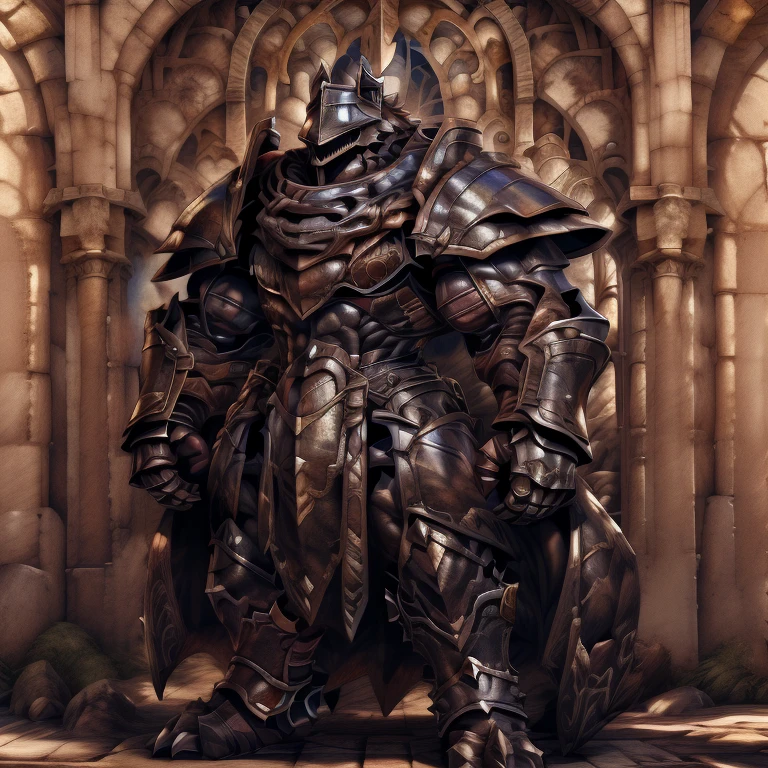 (masterpiece, best quality, detailed:1.2) (Pokémon) LUCARIO, detailed full body, a knight's mechanical armor, glowing wide and heavy armor, wears full body armor. massive muscles, huge pecs, chiseled abs, huge pectorals, exaggeratedly huge muscles. wearing a cloak. unusually developed muscular body big muscle, pecs, triceps, traps, waist narrow, unusually developed muscular body, Dark knight, BlackKnight_fe, The claws are sharp, Sharp teeth, He wears a black cloak on his back. giant