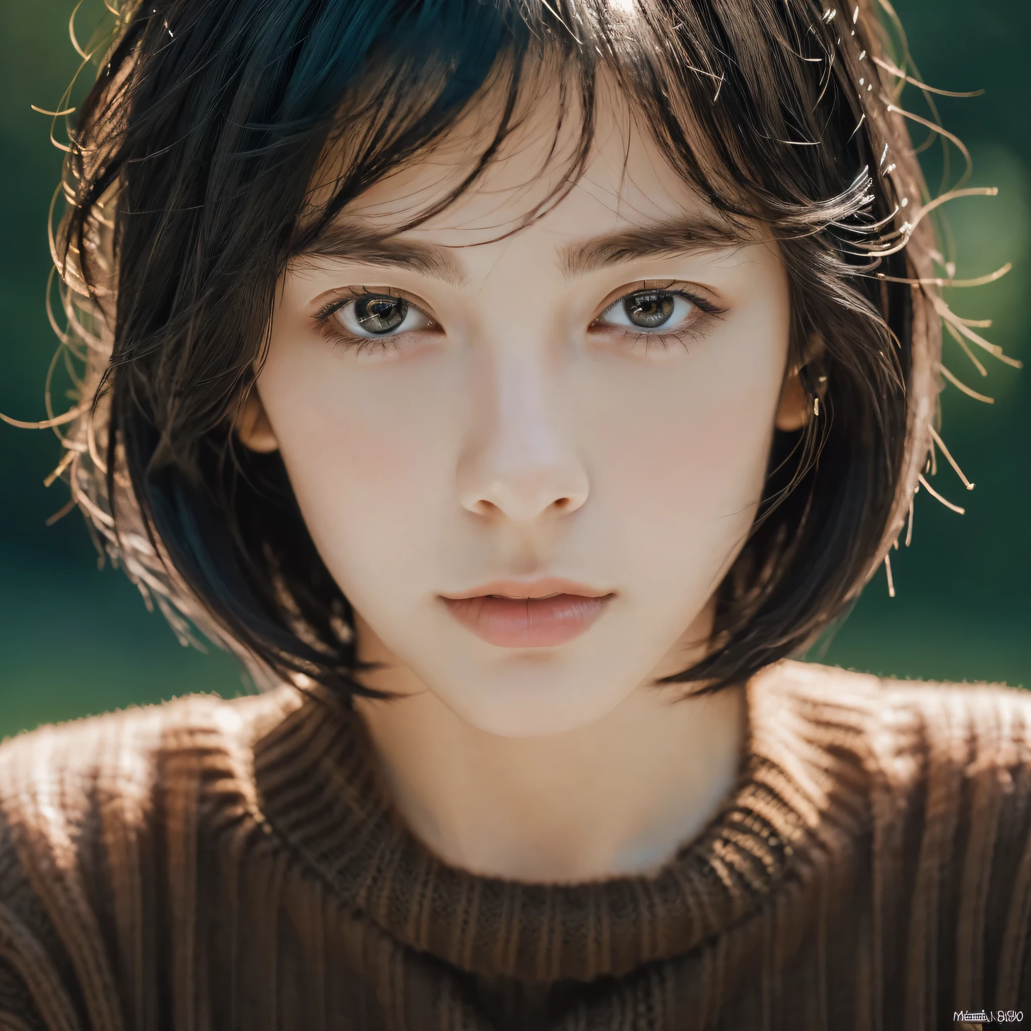 (masterpiece:1.3), (8k, Realistic, RAW Photos, highest quality: 1.4), (One girl), Beautiful Face, (Realistic Face), (Black Hair, short hair:1.3), Beautiful Hairstyles, Realistic eyes, Beautiful fine details, (Realistic Skin), Beautiful Skin, (sweater), Absurd, Charm, Ultra-high resolution, Ultra-realistic, Very detailed, Golden Ratio