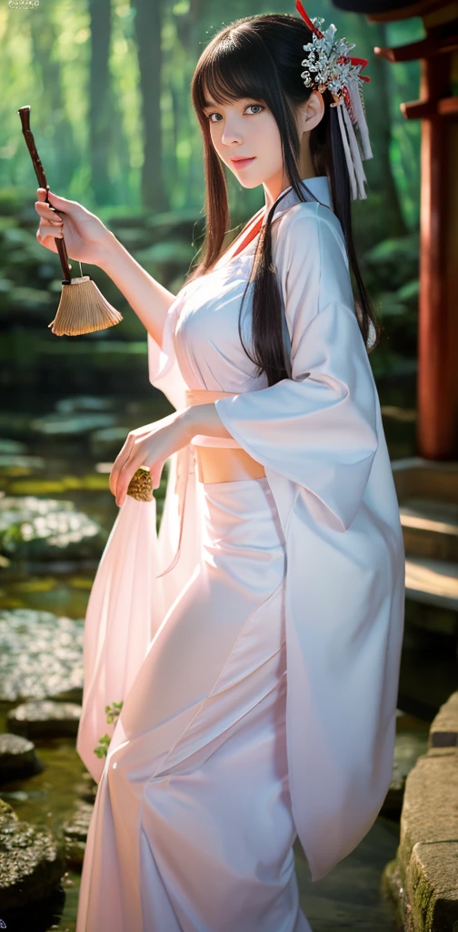 (Photorealistic:1.4, Tabletop:1..3, 8k), highest quality, masterpiece, 超A high resolution, Perfect dynamic composition, Professional camera work, Grow light effect, Mysterious肖像画, Cinematic Light, Highly detailed skin and facial textures:1.3, Ultra-detailed, Detailed eyes, (Ride the White Dragon, Carrying a long and noble walking stick), (Mysterious:1.3, Fantastic:1.2, tradition:1.2, Legend:1.2, Majestic:1.2), One Girl, Age 25, turn around、Backwards、Cute sexy slim goddess, Fair skin, (smile:0.9, Totally captivates you:1.0), (Japanese Shrine Maiden Costume:1.3), (Ample breasts:0.9), (Buckshot, Calm pose), (Beautiful Blue Eyes, Beautiful erotic eyes:0.85), Sexy Face:0.4, (A taste that exudes beautiful eroticism:0.85), ((Too cute beauty:0.9)), Great background