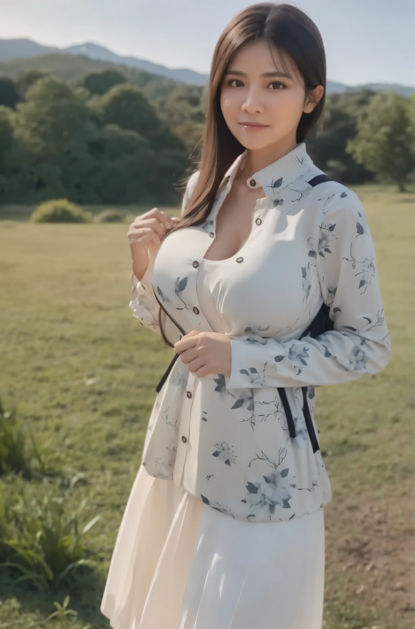 marian rivera,((White collar shirt、Light blue plaid pleated skirt:1.4)、foot, enchanting smile, closed clothes, polite attire, The face of beauty , Because I&#39;m slender , abs:1.4, 30 years old, ((1 girl, alone)), ((full body)), ((huge breasts:1.3)), Breastfeeding A. to, (K, Raw photo, highest quality, Masterpiece 11.4), (realistic, photo-realistic:1.37), (micro:1.4), exposed , ((diamond necKlace)), earrings, glamorous, white sKin, ((in a luxurious hall), looK at viewers, thick brunette hair, long hair, (lit), dynamic pose, (), ((beautiful eyes), erotic, HDR, very detailed, ambient occlusion, nature, harmonious composition, fine art photography, beauty , excellent anatomy, exposed detail