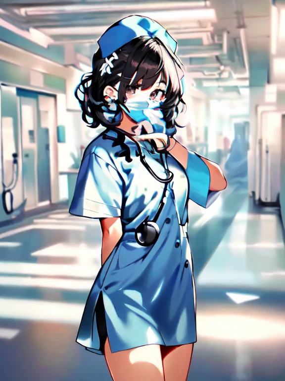 ((Obra de arte, melhor qualidade, alta qualidade)),1 garota, (corpo lento, hospital) (longenfermeirat1, enfermeira cap, stethoscope, enfermeira,vestido longo),