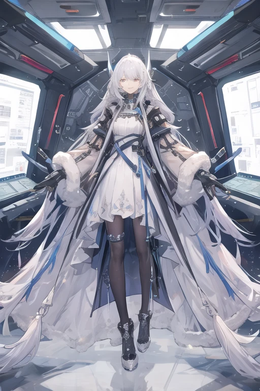 character sheet, spaceship clothes, fluffy dress, futuristic,
