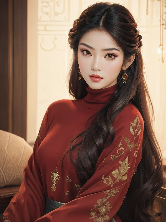 (best , realistic:1.37),woman,malay Thailand mixed with woman ,ultra hot ,brunette long hair,beautiful detailed, long eyelashes,intricate makeup,elegant,classy, sexy posture,vivid colors,vintage lighting,sharp focus,captivating sensual expression,sublime beauty,no background, a woman with brunette straight hair, turtleneck velvet sweater