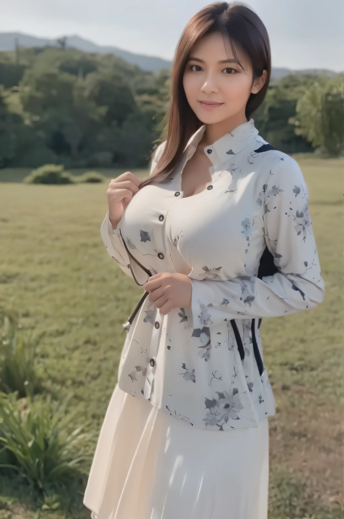 marian rivera,((White collar shirt、Light blue plaid pleated skirt:1.4)、foot, enchanting smile, closed clothes, polite attire, The face of beauty , Because I&#39;m slender , abs:1.4, 30 years old, ((1 girl, alone)), ((full body)), ((huge breasts:1.3)), Breastfeeding A. to, (K, Raw photo, highest quality, Masterpiece 11.4), (realistic, photo-realistic:1.37), (micro:1.4), exposed , ((diamond necKlace)), earrings, glamorous, white sKin, ((in a luxurious hall), looK at viewers, thick brunette hair, long hair, (lit), dynamic pose, (), ((beautiful eyes), erotic, HDR, very detailed, ambient occlusion, nature, harmonious composition, fine art photography, beauty , excellent anatomy, exposed detail