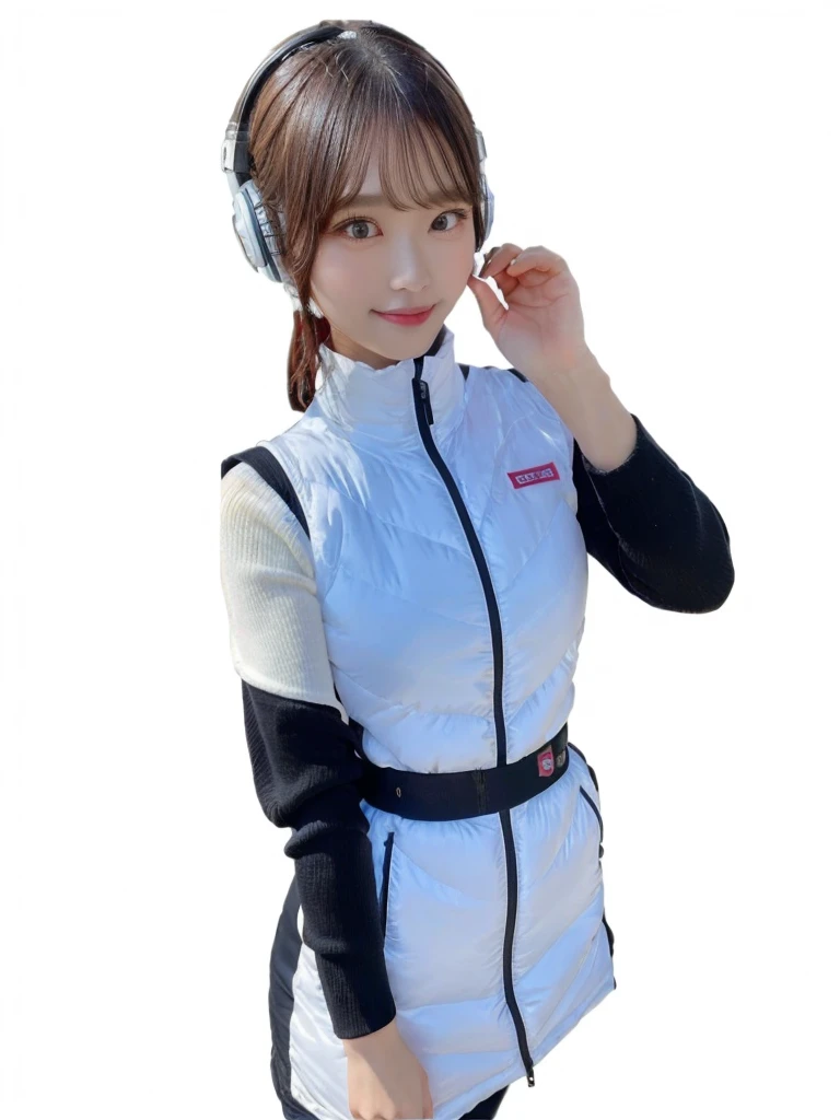 An innocent 20-year-old girl、((White tank top, Dramatic Pose)),smile,BREAK (Spacecraft control room background):2,、BREAK RAW Photos, (8k、highest quality、masterpiece:1.2)、(Intricate details:1.4)、(Photorealistic:1.4)、Octane Rendering、Complex 3D rendering with ultra-detail, Studio Soft Light, Rim Light, Vivid details, Super Detail, Realistic skin texture, Detailed aspect, Beautiful details in the eyes, Highly detailed CG Unity 16k wallpaper, compensate, (Detailed Background:1.2), Glowing Skin, whole body、(astrovest):2,(black long sleeves):5,headphone,smartwatch,((Standing with hands behind back、Leaning forward、Angle from above))