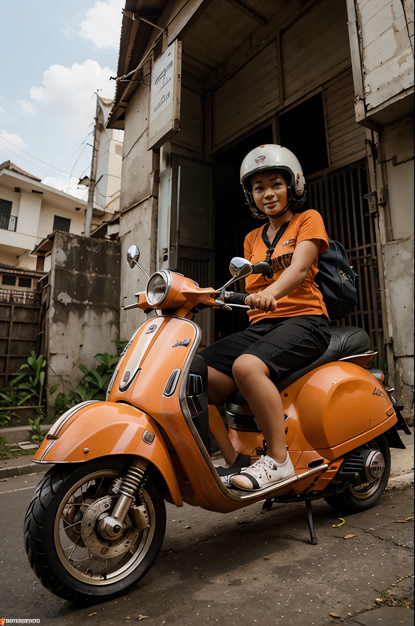 Karikatur 4 D orang naik vespa berboncengan dan berkacamata