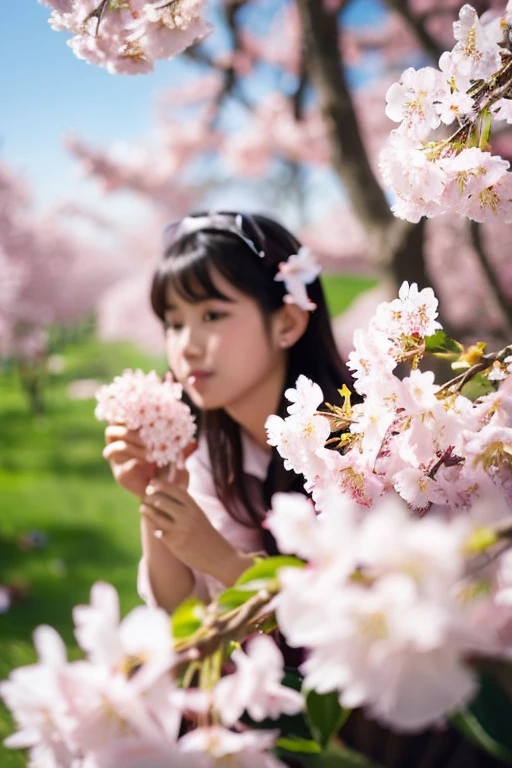 cherry blossoms、storm、petal、blow off,Petals fly all over the image。