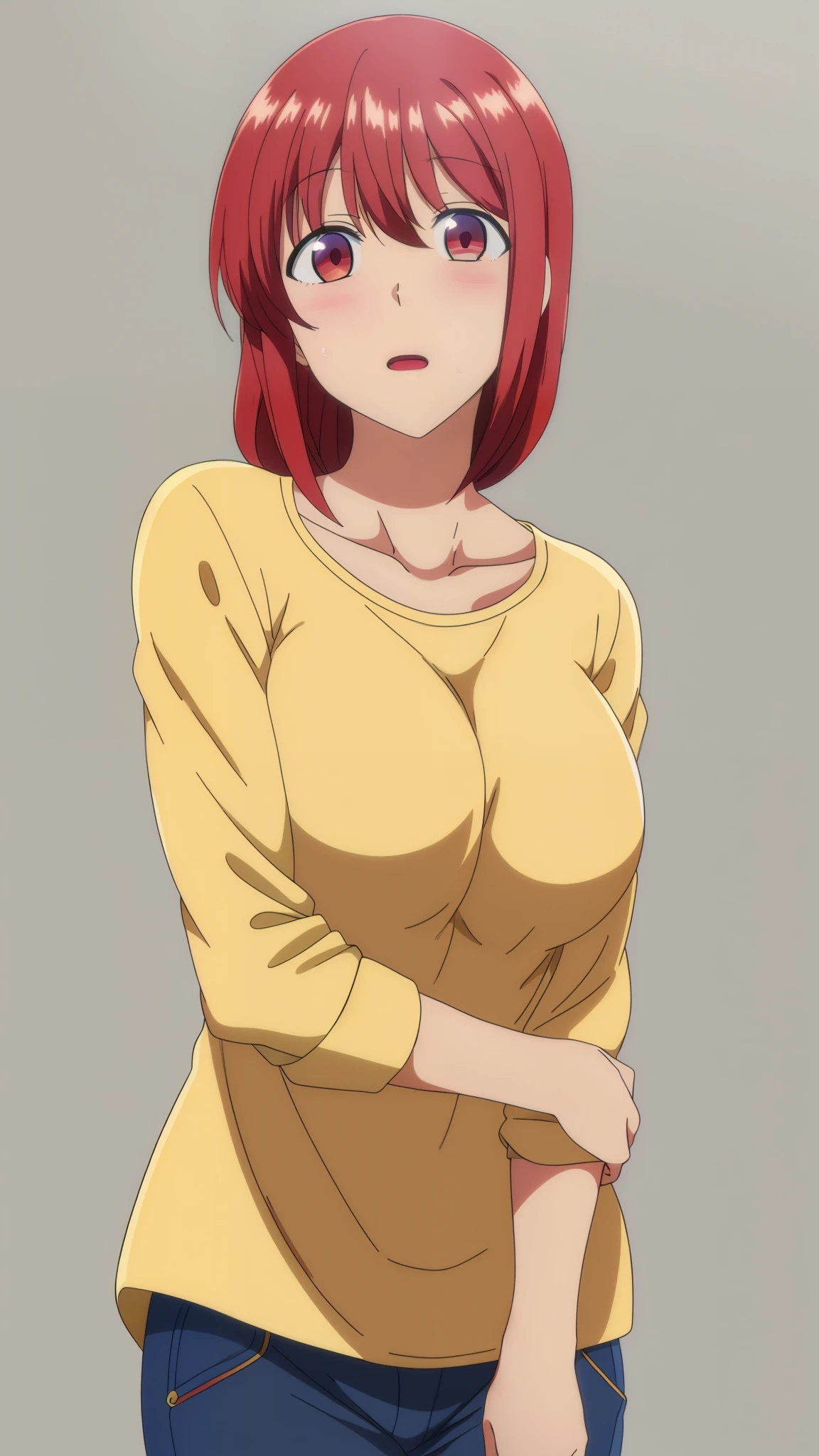 source_anime, ambient light , 
Makima, long hair,  Braided Ponytail ,red hair, detailed gold eyes, hair between eyes,(( perfect eyes )), Perfect face, expressive eyes, close up face,
((undress open shirt)), nipples ,,pants, (wet body),
indoors, bed, realistic bed room, ((sexy pose,shackles)), (missionary position), 
cowboy shot, looking at viewer, solo, dutch angle, medium breast, open mouth, in panties, black pants,