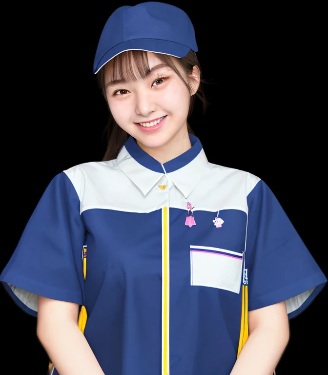 Japanese high school student girl cute clear sense of cleanliness young Beauty Mouth open Laugh out loud White teeth are visible Short sleeve The skin of the arm is visible not wearing anything under clothes wearing a brimmed hat