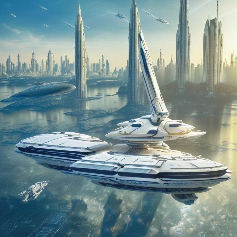 
masterpiece, Best Quality, Photo-realistic, RAW data, Ultra-detailed, High resolution, professional bright lighting, (spaceship of ivory color, luxury liner of space ship, :1.5) (spaceship floating on a future city, skyscraper, :1.8) future, SF, fantasy, super civilization, square frame, outer limit of human imagination, for music album jacket, 