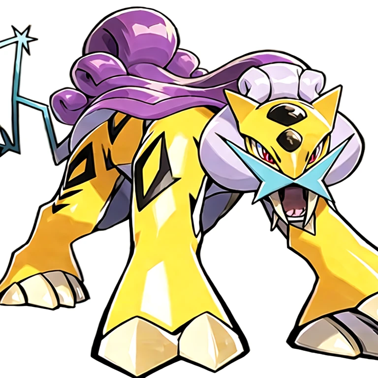 (masterpiece, best quality:1.2),solo,raikou \(pokemon\),pokemon \(creature\),full body,no humans,red eyes,quadrupedal,sharp teeth