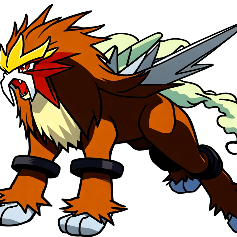 (masterpiece, best quality:1.2),solo,entei \(pokemon\),pokemon \(creature\),full body,no humans,red eyes,quadrupedal,spikes